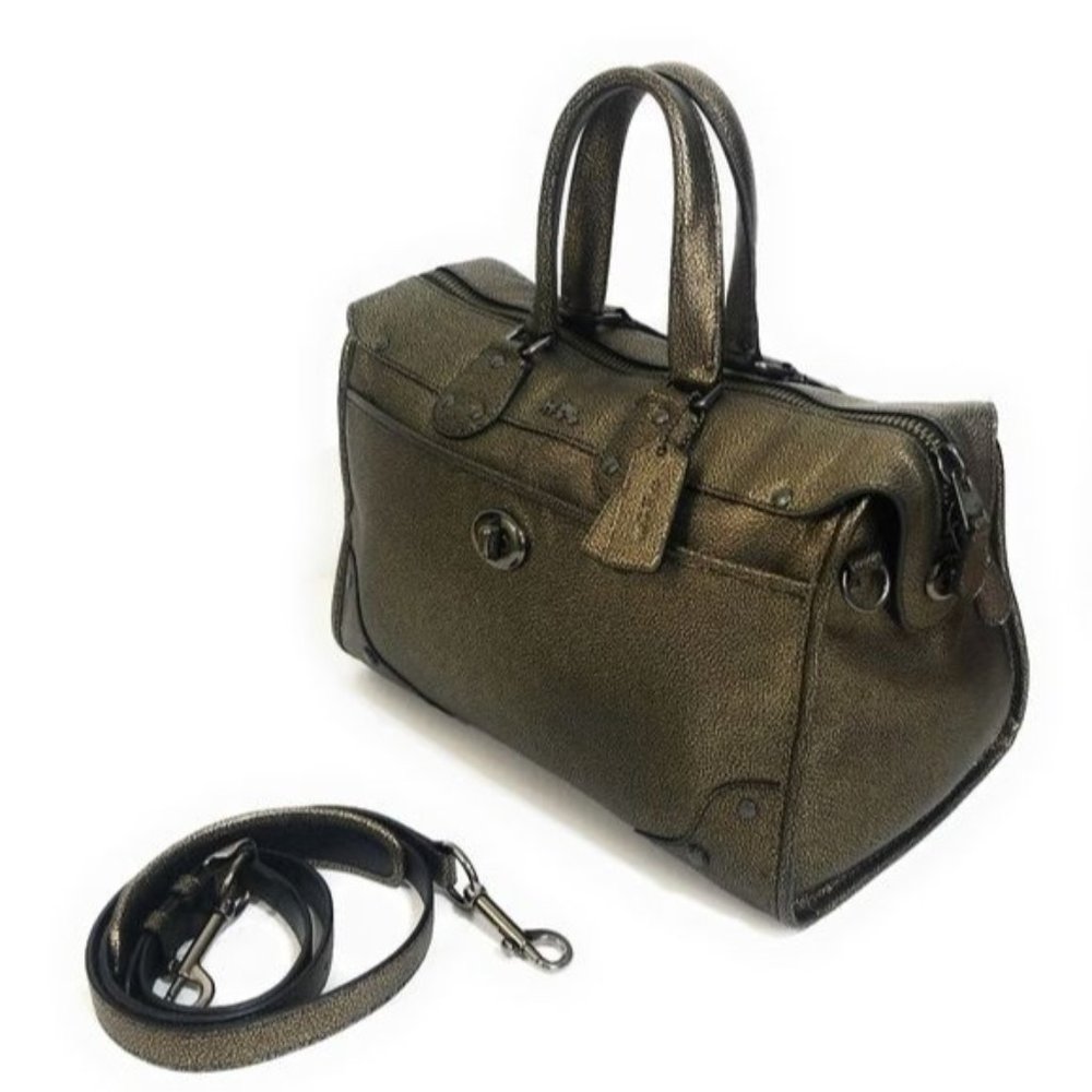 Coach Metallic Leather Rhyder Satchel Shoulder Bag Handbag 33739 in Brass - Picture 11 of 12